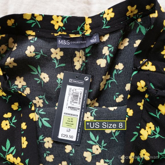 M&S Collection Floral Print Midi Skirt *NWT* – Black and Yellow – Size 8 - Picture 5 of 15